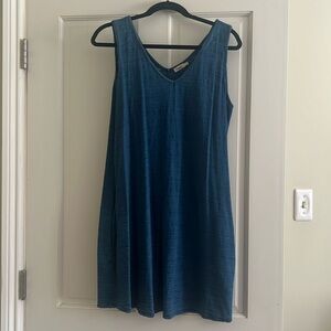 FAHERTY Georgia Organic Cotton Tank Dress, Indigo Dyed Blue, Size Large